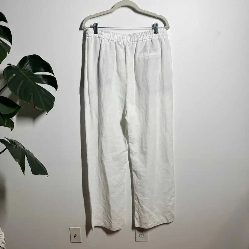 Zara Linen Wide Leg Pull On Pant Women XL White Coastal Beach Minimal Vacation